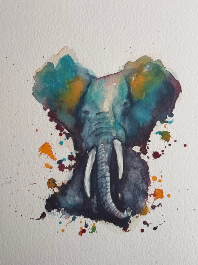Elefant in blau - 21cm x 29cm, 2019